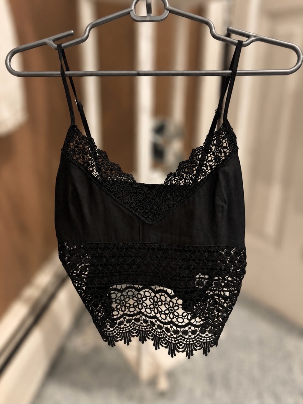 Black Lace-Trim Camisole with Crochet Hem